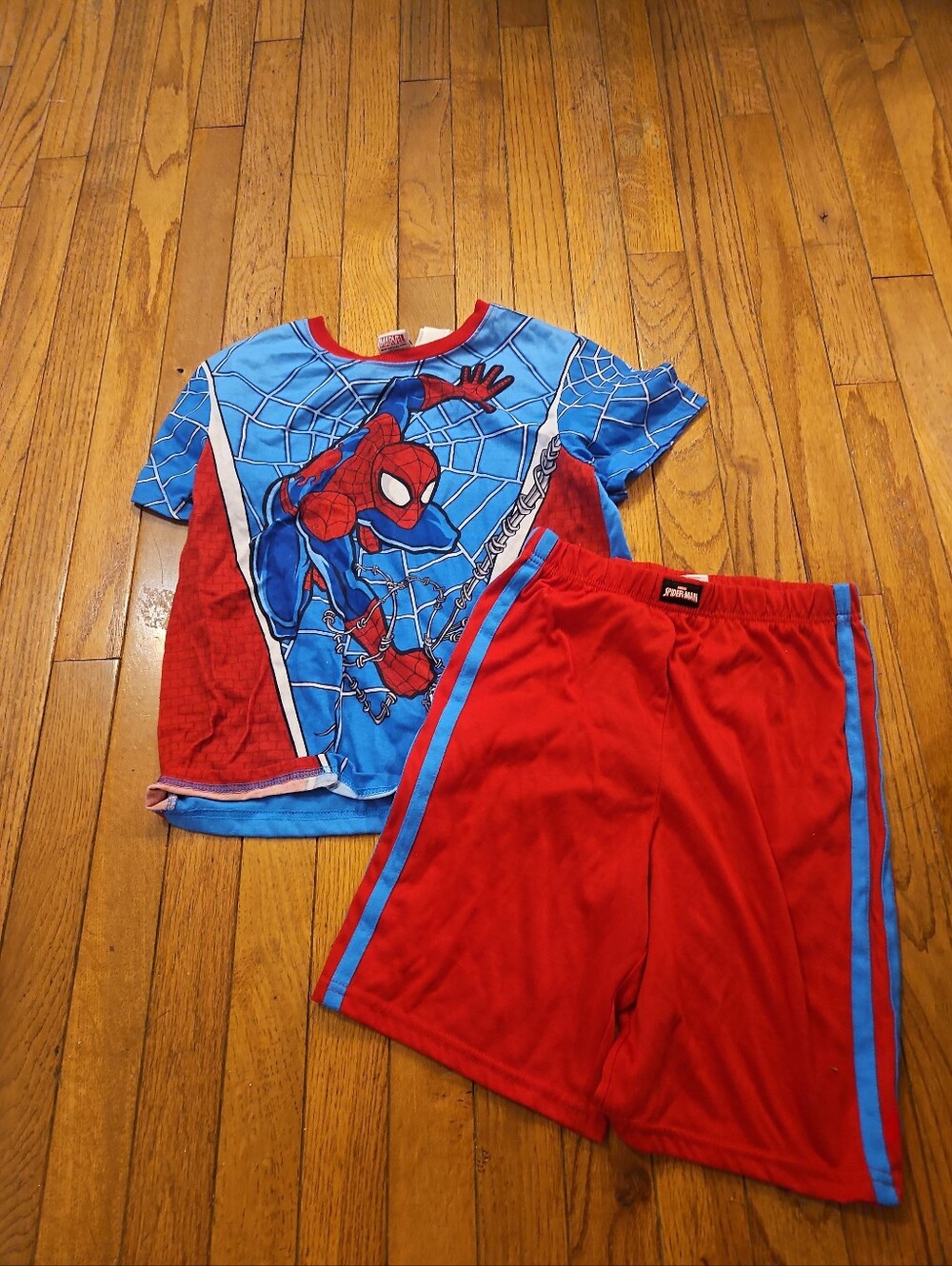 Marvel Spiderman Boys 10/12 Pajama Set Blue Red  2 Piece Shirt Shorts